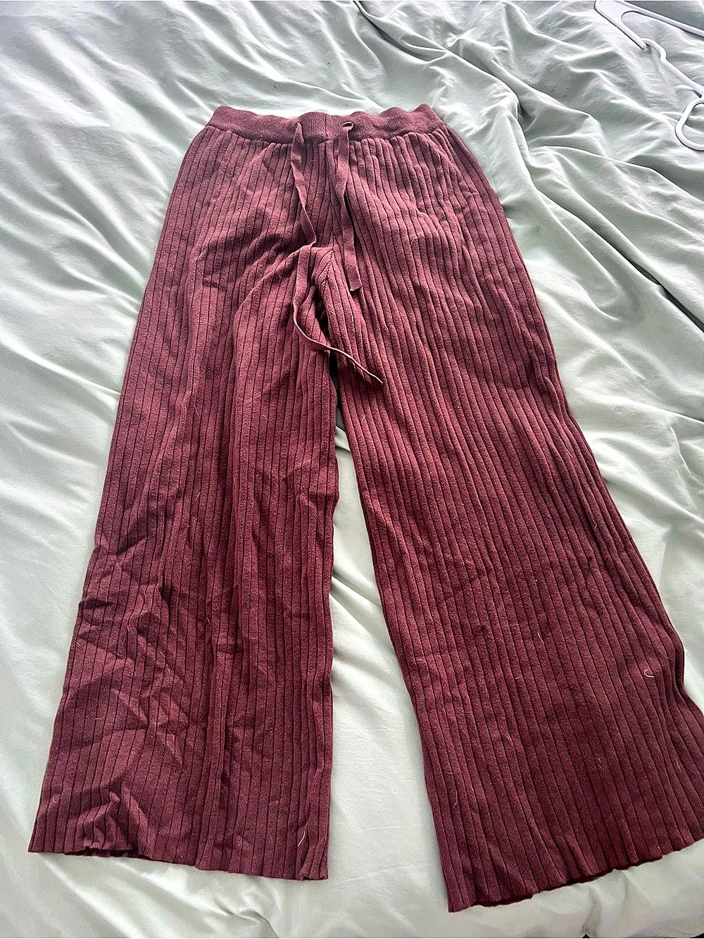 Wide Leg Ribbed Pants in Burgundy